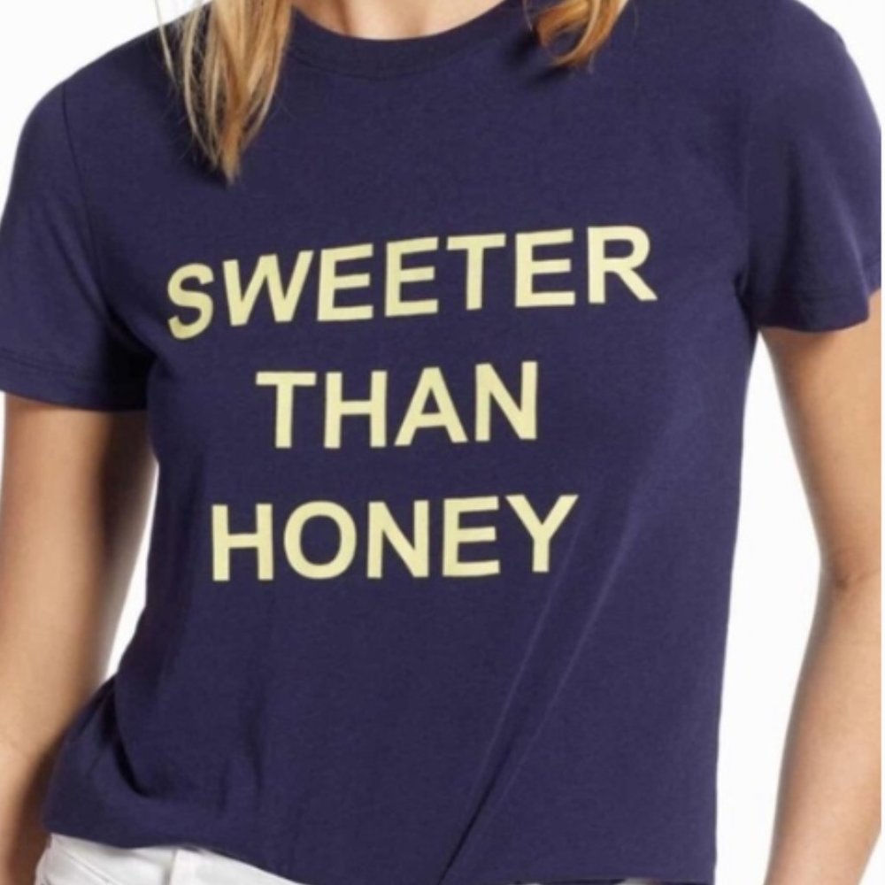 1901 | Women's Sweeter Than Honey Tee Shirt Small Navy Blue Yellow Short Sleeve